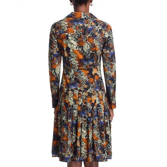 NEW DEREK LAM 10 CROSBY laney long sleeve pleated dress in copper multi - Picture 2 of 5